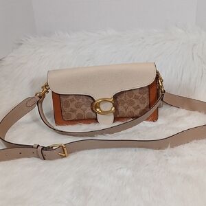 Coach Tabby Crossbody/Shoulder  Bag in Tan /Cream/ Gold Accents Signature Canvas